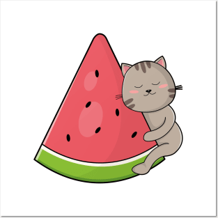 Cat with Watermelon Posters and Art